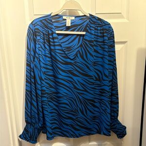 White House Black Market Zebra Print V-Neck Blouse
